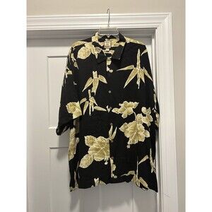 Tommy Bahama Shirt Men’s 2X XXL Black Silk Hawaiian Floral Button Up Camp Casual